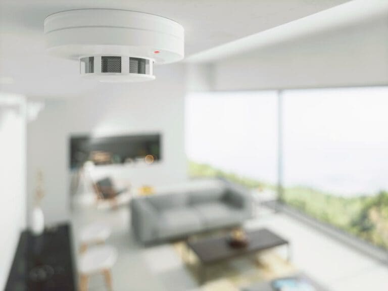 Photo of a modern apartment with a focus on a fire sprinkler system head